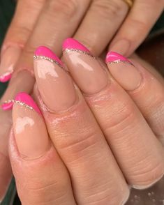 25 Hot Pink French Tip Nails Perfect for the Summer Season - Nail Designs Daily Hot Pink French Tip Nails With Flower, Barbie Pink And Black Nails, Nail Inspo Trendy Summer 2024, Nails For Hot Pink Dress Prom, Nails For A Pink Dress, Hot Pink Wedding Nails, Hot Pink Homecoming Nails, Pink Disco Nails, Hot Pink Hoco Nails