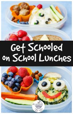 the back to school lunch is full of fun and healthy food, including fruit, veggies, and muffins