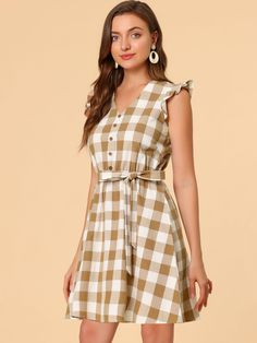 Shop Allegra K for casual plaids ruffled sleeve a-line gingham check dress you are looking for, get more women's dresses for yourelf. Order now! Free Returns! Checked Shirt Dress, Vintage Gingham, Beach School, Plaid Dress Shirt, Check Dress, School Shopping, Knee Dress, Gingham Dress, Dress Shapes