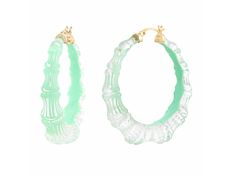 14K Yellow Gold Over Sterling Silver acrylic and Hand Painted Mint Color Enamel Bamboo Illusion Hoop Earrings Pink Peacock, Ear Stack, Handcrafted Accessories, Mint Blue, Mint Color, Bold Color, Free Hand, Blue Earrings, High Quality Jewelry