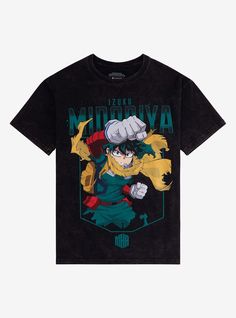 Stand on the heroes' side with Deku! This This tee from My Hero Academia features a jumbo portrait of Izuku Midoriya in his vigilante costume and the MHA emblem at the bottom.Please note: Wash pattern may vary.100% cottonWash cold; dry lowImportedListed in men'sunisex sizes My Hero Academia T Shirt, My Hero Academia Shirt Design, Mha Merch Clothes, My Hero Academia Dark Deku, My Hero Academia Outfits, Vigilante Costume, Deku Shirt, Mha Clothes, Mha Shirt