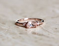 14K Gold Morganite Diamond Ring, "Pink Champagne" Ring, Engagement Ring, Dainty Engagement Ring, Mor Rose Gold Oval Diamond Promise Ring, Pink Oval Diamond Promise Ring, Feminine Pink Wedding Rings, Delicate Morganite Promise Ring, Delicate Morganite Rings For Promise, Blush Oval Rings For Wedding, Oval Blush Rings For Wedding, Blush Oval Wedding Rings, Blush Ring With Center Stone For Promise