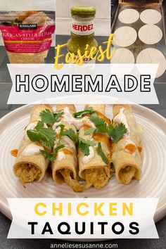 Easiest Homemade Chicken Taquitos: cheese, salsa verde and chicken