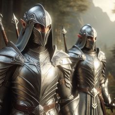 two knights in full armor standing next to each other