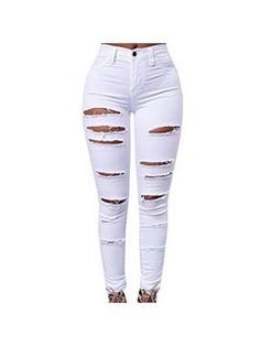 Cheap Ripped High Waist Jeggings, White Ripped High-waist Jean Shorts, High Waist Non-stretch Ripped Jeans, High Rise Ripped Denim Jeggings, Extreme Ripped Jeans, Cheap Ripped High-rise Jeggings, Cute Ripped Jeans, Oversize Tshirt Outfits, Ripped Pants