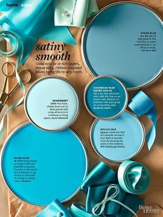 an image of some blue paint colors on the page, which is being used as a magazine cover