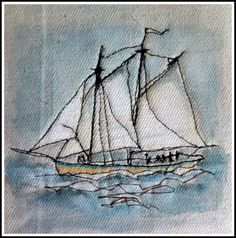 a drawing of a sailboat in the ocean