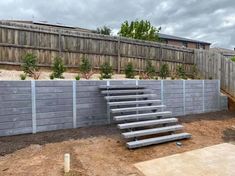 a fenced in area with steps leading up to the top and bottom part of it