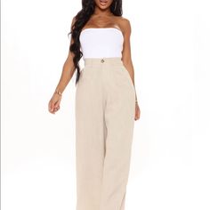 Brand New; Never Worn With Tags Chic High Rise Wide Leg Pants For Day Out, Chic Neutral Bottoms For Vacation, Beige High-waisted Pants For Vacation, Chic Beige Pants For Vacation, Chic High Rise Beige Bottoms, Chic High Rise Vacation Bottoms, Chic High Rise Cream Pants, Chic Cream High Rise Pants, Chic Beige Bottoms For Vacation