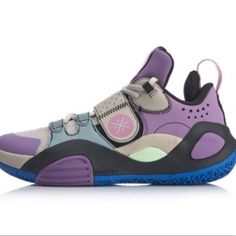 Multicolor Athletic Shoes Purple High-top Basketball Shoes With Translucent Outsole, Purple Basketball Shoes With Translucent Outsole, Purple Cushioned Basketball Shoes, Purple Low-top Basketball Shoes With Rubber Sole, Purple Basketball Shoes With Cushioned Footbed, Purple Lace-up Basketball Shoes With Rubber Sole, Li Ning Shoes, Tan Combat Boots, Road Cycling Shoes