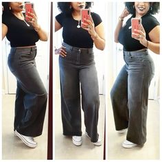 *These Brand New Jeans By New York & Co. Are Just Fabulous! They Are A Grayish Black, With An Wide Leg, And High Waist. They Have A Zippered, And Button Front. They Have A Nice Comfortable Stretch, With A Very Flattering Fit. These Are Super Versatile. You Can Wear Them With A Crop Top, Or Cropped Jacket, Or A Nice Blouse. Heels Or Sneakers Would Look Great! These Are Timeless!* Everyday High Rise Gray Bottoms, Crop Jeans Outfit, Wide Leg Black Jeans Outfit, Black Wide Leg Jeans Outfit, Wide Leg Black Jeans, Cropped Jeans Outfit, Black Wide Leg Jeans, Jeans Outfit For Work, Wide Leg Jeans Outfit