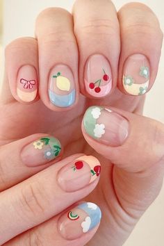 Fruit Short Nails, Short Squoval, Nail Hacks, Baby Pink Nails, Korean Nail Art, Daisy Nails, Korean Nails, Cute Nail Art Designs