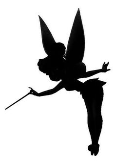 a black and white silhouette of a fairy holding a wand