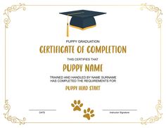 a certificate with a dog's paw printable on it