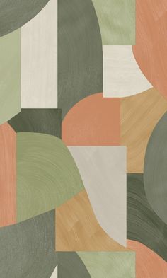 an abstract painting with many different colors and shapes on it's surface, including green, orange, yellow, red, white and grey