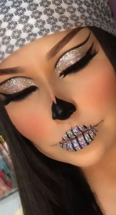 45+ Horrifying Halloween Makeup Ideas for Women - HubPages Glitter Halloween Makeup, Catrina Makeup, Beautiful Halloween Makeup, Creative Halloween Makeup, Glitter Bar, Holloween Makeup, Cute Halloween Makeup, Halloween Makeup Diy