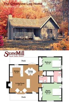 the floor plan for a small log home with two bedroom and living room in it