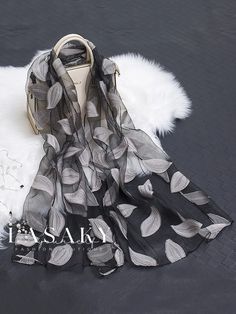 Lasaky - Exquisite Organza Scarf with Leaf Embroidery: Lightweight Shawl Wrap for a Touch of Elegance Beach Scarf, Scarf Outfit, Floral Silk Scarf, Stylish Scarves, Sheer Scarf, Scarf Women Fashion, Rose Rouge, Summer Scarves, Women Shawl