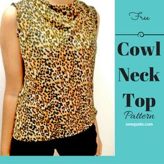 a woman wearing a leopard print top with the words cow neck top pattern on it