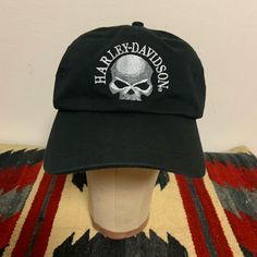 Made By Rh Stratman In St. Louis, Mo. Adjustable Velcro Strap. Never Worn, But The Tag Has Been Removed. Black Cotton Hat With Graphic Print, Casual Black Hat With Graphic Print, Harley Davidson Accessories, St Louis Mo, Velcro Straps, Ball Cap, St Louis, Harley Davidson, Accessories Hats