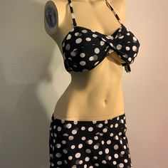 Jantzen Skirted Bikini In Black With White Polka Dots Bra Has Light Molded Pads Removable Strap Can Be Worn Strapless, Crisscross Style. Bottom Skirted. Nwt Size 10 Retro Party Swimwear Fitted, Retro Fitted Party Swimwear, Polka Dot Tankini For Swimming Beachwear, Polka Dot Fitted Tankini For Poolside, Poolside Fitted Polka Dot Tankini, Polka Dot Fitted Swimwear, Fitted Polka Dot Beachwear Swimwear, Fitted Polka Dot Swimwear, Retro Fitted Polka Dot Swimwear