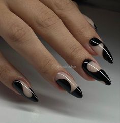 Trendy Nails Valentines Day, Black And Neutral Nails, Dark Almond Nails Designs, Spring Nails 2023 Gel, Nails 2023 Gel, Nail Ideas Trendy, Two Tone Nails, Spring Nails 2023, Maquillage On Fleek