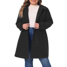 Agnes Orinda is a plus-size brand inspired by the needs of its customers. The Elegant Plus Size Coat is made from soft fabric with a good texture and comfort, ensuring you feel comfortable and at ease while wearing it. A-shaped tailoring can subtly modify the shortcomings of the figure and show the beautiful curves of women. This coat is very versatile, whether it is for business occasions or social events, it will show your elegance and confidence. Winter Pea Coat, Plus Size Coat, Long Peacoat, Elegant Plus Size, Coats Black, Long Overcoat, Plus Size Winter, Plus Size Brands, Winter Outerwear