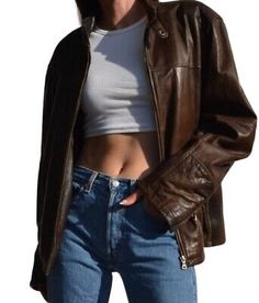 Top Rated Women Fashion 80s Leather Jacket | Women Vintage Style Brown Oversized Bomber, Womens Coats Jackets Leather Jacket For Girls, 80s Leather Jacket, Fashion 80s, Sheepskin Jacket, Leather Jacket Outfits, Black Motorcycle, Biker Leather, Vintage Leather Jacket, Motorcycle Outfit