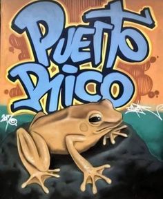 a brown frog sitting on top of a rock next to the words peto dino