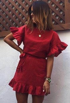 Trendy Dresses Summer, Blogger Street Style, Street Style Summer, Ootd Style, Red Outfit, Trend Fashion, Style Summer, Fashion Mode