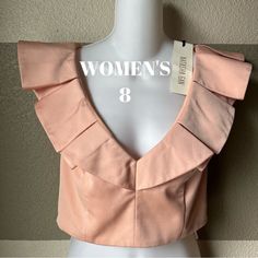 New With Tags Natasha Gan Women’s 8 Designer Peach Pink Crop Top Elegant Ruffle V Neck $198 Retail Some Discoloration From Storage Present. See Photos For Condition. Barely Noticeable. Feminine Fitted Peach Blouse, Fitted Feminine Peach Blouse, Pink Feminine Crop Top With Ruffles, Pink Ruffled Crop Top For Spring, Pink V-neck Crop Top For Spring, Elegant Peach Tops For Party, Peach Party Tops For Summer, Fitted Peach Top For Party, Peach Party Tops For Spring