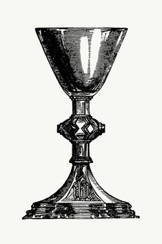 an old fashioned chalice is shown in this black and white image, vintage line drawing or engraving