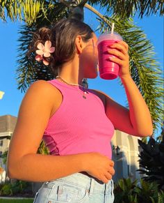 #pink #pinkoutfit #outfitinspo outfit inspo, pink outfit, pink top, jean shorts, photo inspo, preppy, ootd Pink Top And Shorts Outfit, Pink Jean Shorts Outfit, Hot Pink Top Outfit, Pink Top And Jeans Outfit, Pink Top And Jeans, Pink Tank Top Outfit, Pink Tank Tops Outfit, Bright Summer Outfits, Barbie Fits