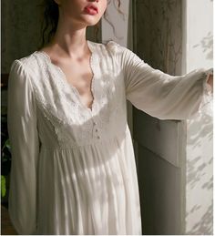 Elegant Nightgown, English Winter, Vintage Sleepwear, Long Nightgown