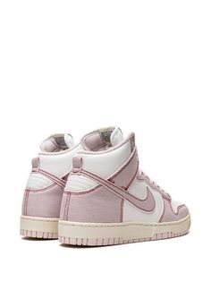 Nike Dunk High 1985 "Barely Rose Denim" Sneakers - Farfetch Nike High-top Sneakers, Nike Custom Sneakers For Spring Streetwear, Pink High-top Textile Sneakers, Pink Mid-top Canvas Sneakers, Trendy Nike Custom High-top Sneakers, Nike Sporty High-top Sneakers With Round Toe, Trendy Nike Sneakers For Streetwear, Pink Sporty Canvas High-top Sneakers, Pink Canvas High-top Sporty Sneakers