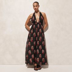 J.Crew: Halter Maxi Dress In Cocoa Block Print Cotton Voile For Women Jcrew Collection, Halter Maxi Dress, Halter Maxi, Plunge Neckline, Linen Shop, Halter Maxi Dresses, Everyday Dresses, Cotton Voile, High Point