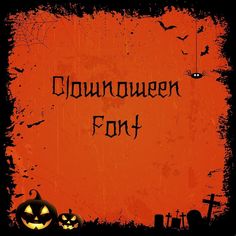 a grungy halloween background with pumpkins, bats and the words glowowen font