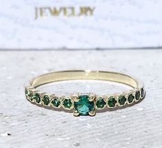 Don't miss this opportunity to own this beautiful gemstone ring crafted in 14k gold filled You can wear the rings as a set together or each ring by it self. => Gemstone Type - Lab Grown Emerald => Gemstone Size - 1*3mm, 12*1.5mm => Gemstone Cut - Faceted => Total Number of Gemstones - 13 => Metal Type - 14k Gold Filled (Tarnish Resistant And Nickel Free) - also available in 925 sterling silver * Please contact me for pricing on a sizes larger than 11 * ~ Feel free to ask me about custom made des Smaragd Ring, Green Ring, Tiny Rings, Green Rings, Zierlicher Ring, Stack Ring, Ring Stack, Bezel Ring, May Birthstone