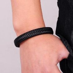 Leather Bracelet- Classic Black Leather Bracelet Metal Magnetic Clasp Fashion Bracelet Jewelry Beautiful Gift for MenModel Number:3256802685009742 Modern Black Braided Bracelets For Gift, Modern Black Braided Bracelets As Gift, Modern Black Braided Bracelet Gift, Modern Black Braided Bracelet As Gift, Casual Black Band Wristband Bracelet, Casual Black Wristband Bracelet, Modern Black Bracelets With Wrist Strap, Modern Black Bracelet With Wrist Strap, Casual Adjustable Black Cuff Bracelet