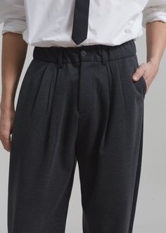 Color: Charcoal Midweight woven fabric Regular fit Front pleat detailing Belt loops Side seam pockets Zip fly Front button closure Partially lined 65% Polyester 20% Rayon 15% Wool Dry Clean Imported Semi-formal Gray Pants With Pockets, Gray Pleated Bottoms For Workwear, Gray Pleated Bottoms For Fall, Casual Tailored Pleated Bottoms, Casual Semi-formal Bottoms With Pockets, Paris Store, Denim Suit, Paris Woman, Men Fashion Casual Outfits