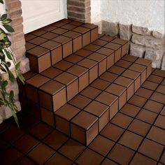 the steps are made out of brown tiles