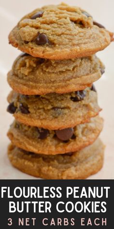 These flourless peanut butter cookies are packed with dark chocolate chips and perfectly soft and chewy. Naturally gluten-free, and about 3 net carbs each! Pb Cookies, Flourless Peanut Butter Cookies, Gluten Allergy, Low Carb Cookies, Low Carb Sweets, Keto Cookies, Net Carbs, Keto Dessert Recipes