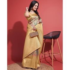 Gold colored saree is made from banarasi silk fabric which is highlighted with beautiful weaving work as shown. comes along unstitched banarasi silk blouse piece which you can customise as per your design/style. Occasion - You can wear this saree for festivals, functions and ideal for any fashionista. Note:- the actual product may differ slightly in color and design from the one illustrated in the images when compared with computer or mobile screen. Measurements: Saree : Banarasi Silk : 5.5 Mtrs Saree Banarasi, Banarasi Silk Saree, Mobile Screen, Gold Floral, Blouse Piece, Design Style, Silk Blouse, Silk Saree, Silk Fabric