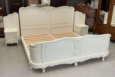 French Emperor Bed and Matching Bedside Cabinets Farrow And Ball Wimborne White, Matching Cabinets, Emperor Bed, Iron Metal Bed, Walnut Bed Frame, 1920 Home, Wimborne White