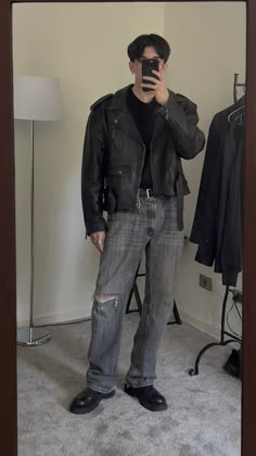 Leather Jacket And Boots Outfit Men, Biker Jacket Style Men, Biker Jacket Aesthetic Men, Classy Biker Outfit, Leather Jacket Biker Outfit, Men’s Biker Jacket Outfit, Leather Jacket Man Aesthetic, Men Biker Jacket Outfit, Biker Aesthetic Outfits Men