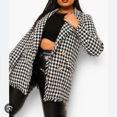 Size Us 6 Trendy Houndstooth Blazer For Fall, Trendy Fall Houndstooth Blazer, Casual Black Houndstooth Blazer, Black Houndstooth Blazer For Spring, White Houndstooth, Colored Blazer, Blazer Suit, Suit Jacket, Short Hair Styles