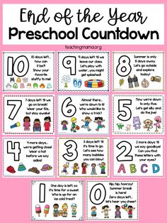 an end of the year preschool counting game with numbers and pictures for each child's number