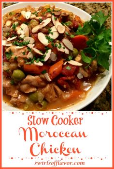 slow cooker moroccan chicken with carrots, celery and almonds