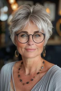 Short Hair With Glasses, Grey Hairstyle, Short Hair Dos, Hair Older Women, Haircut For Square Face, Haircuts For Older Women, Short Sassy Haircuts, Sassy Haircuts, All Face Shapes