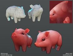 three pig models are shown with different angles